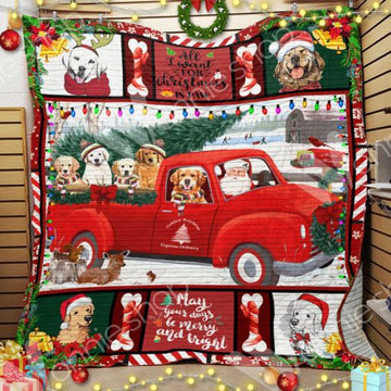 litzzy Golden Retriever Christmas CL15100192MDQ Fleece Blanket Quilt Blanket   
