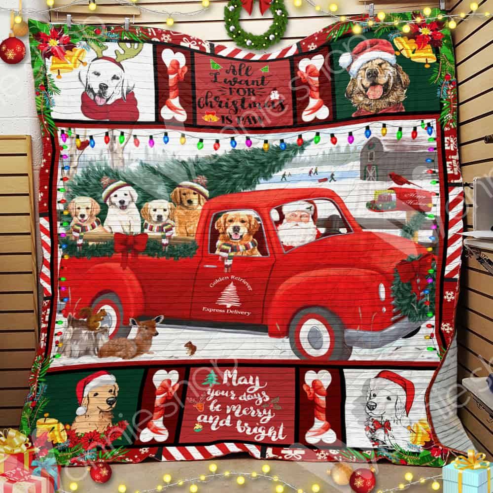 litzzy Golden Retriever Christmas GS-CL-LD3110 Fleece Blanket Quilt Blanket   