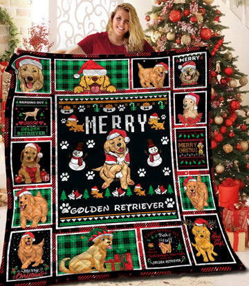 litzzy Golden Retriever Christmas Fleece Blanket BBB021204MH Quilt Blanket   