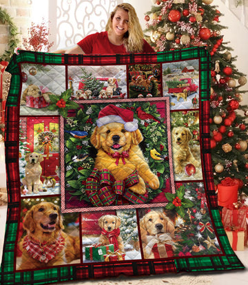 litzzy Golden Retriever Christmas Fleece Blanket BBB251111MH Quilt Blanket   