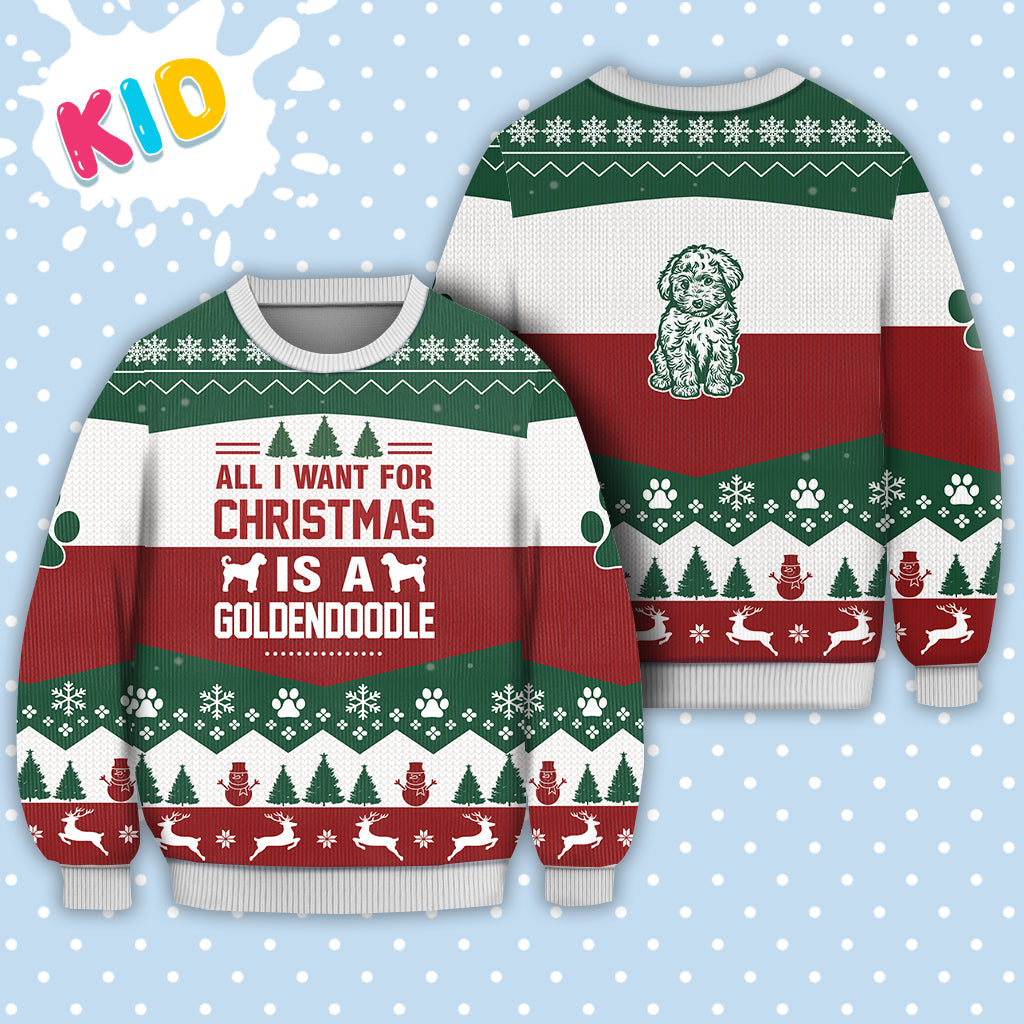 litzzy Goldendoodle Dog All I Want For Christmas Sweater Christmas Knitted Print Sweatshirt - Best Gift For Christmas, Noel Malalan - Christmas Signature - Ugly Christmas Sweater Sweater Kid XS 