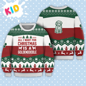 litzzy Goldendoodle Dog All I Want For Christmas Sweater Christmas Knitted Print Sweatshirt - Best Gift For Christmas, Noel Malalan - Christmas Signature - Ugly Christmas Sweater Sweater Kid XS 