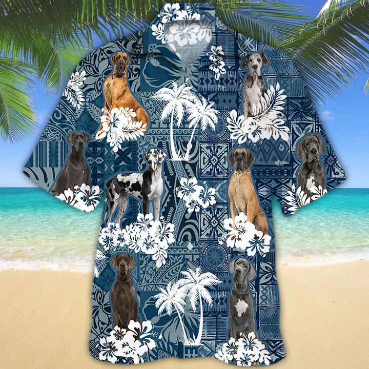 litzzy Great Dane Hawaiian Shirt, Great Dane aloha shirt, Flower dog Short Sleeve Hawaiian Aloha Shirt for Men, Women - Aloha shirt Hawaiian Hawaii Shirt For Summer Hawaii Shirt   