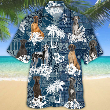litzzy Great Dane Hawaiian Shirt, Great Dane aloha shirt, Flower dog Short Sleeve Hawaiian Aloha Shirt for Men, Women - Aloha shirt Hawaiian Hawaii Shirt For Summer Hawaii Shirt   