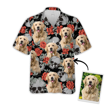 litzzy Grunge Human Skulls And Roses Pattern Short-Sleeve Hawaiian Shirt Hawaii Shirt   