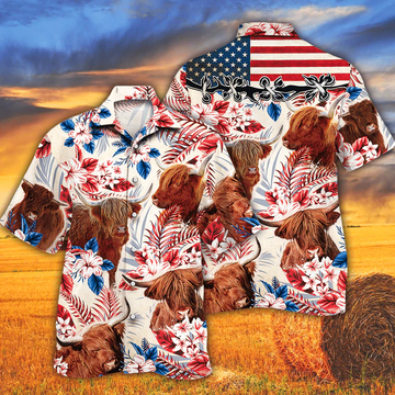 litzzy Highland Cattle Lovers American Flag Hawaiian Shirt, Cow Flower aloha shirt, Hawaiian shirt Men, Women - Aloha shirt Hawaiian Hawaii Shirt For Summer Hawaii Shirt   