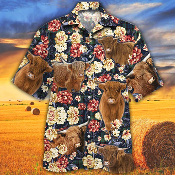 litzzy Cow Hawaiian shirts for Men women, Summer Hawaiian shirt, Animal shirt, Highland Cattle Lovers Green Plaid Pattern Hawaiian Shirt - Aloha shirt Hawaiian Hawaii Shirt For Summer Hawaii Shirt   
