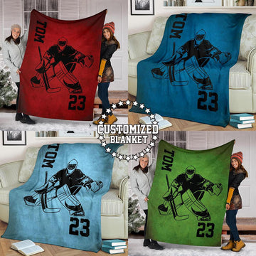 litzzy Personalized Hockey Player Colection Colors Fleece Blanket - Tltm0311204 Quilt Blanket   