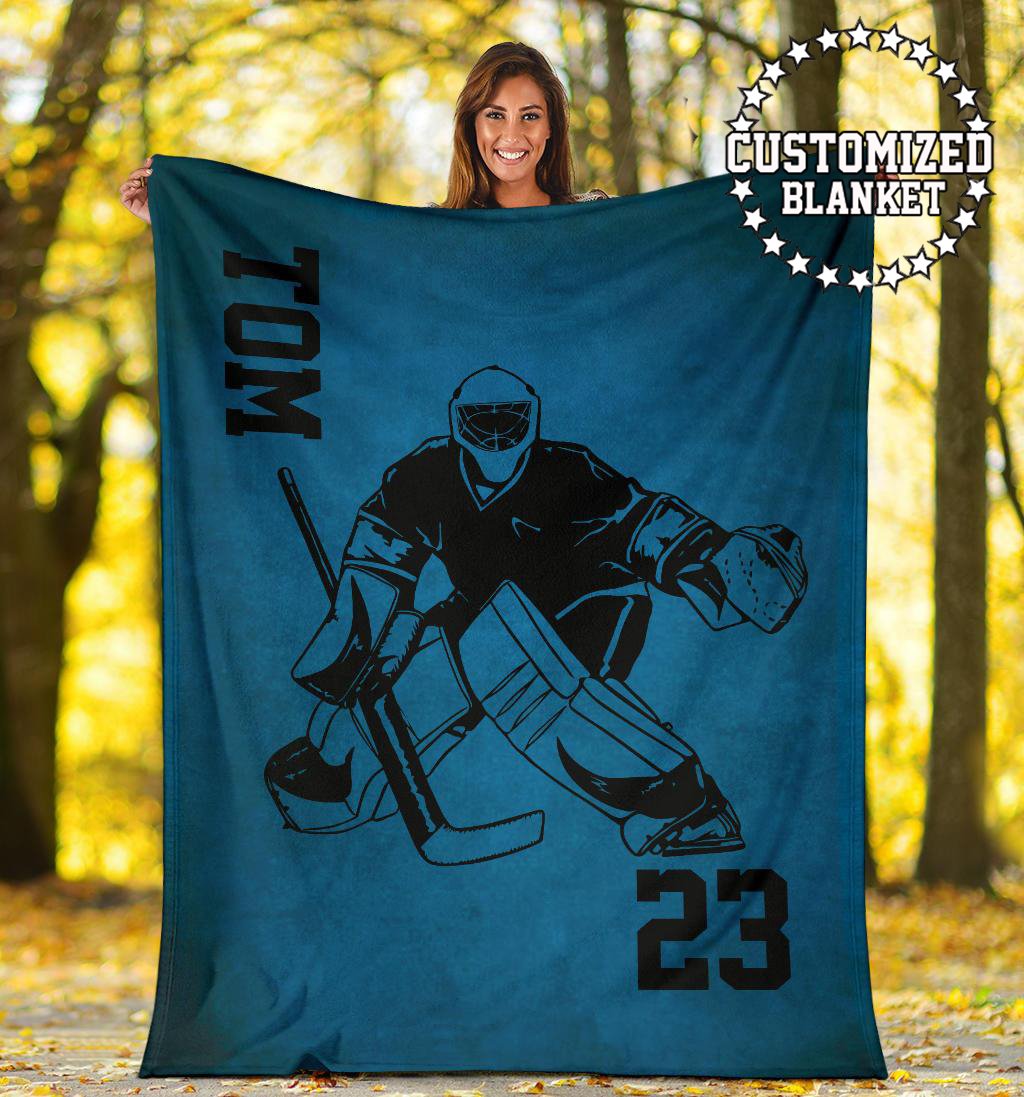 litzzy Personalized Hockey Player Colection Colors Fleece Blanket - Tltm0311204 Quilt Blanket DARK BLUE 50 x 60 