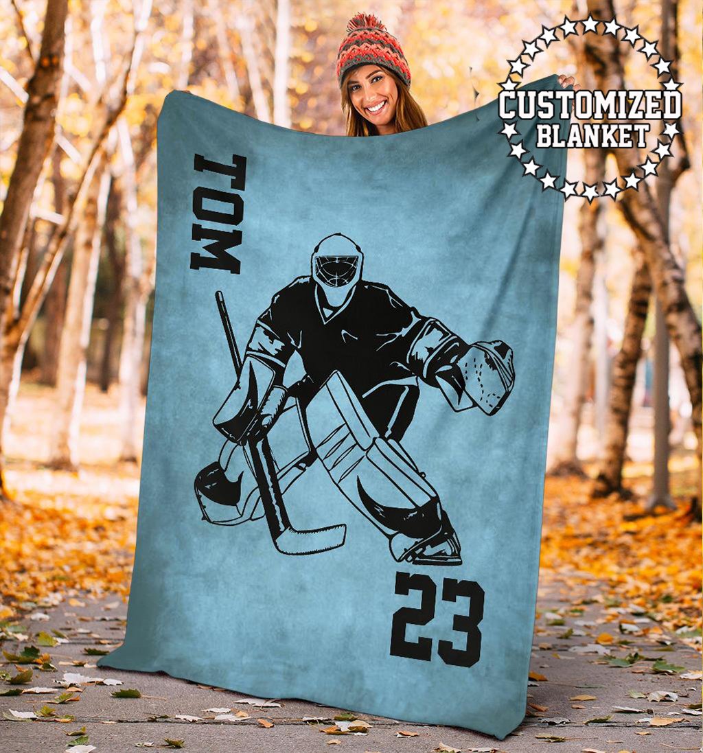 litzzy Personalized Hockey Player Colection Colors Fleece Blanket - Tltm0311204 Quilt Blanket LIGHT BLUE 50 x 60 