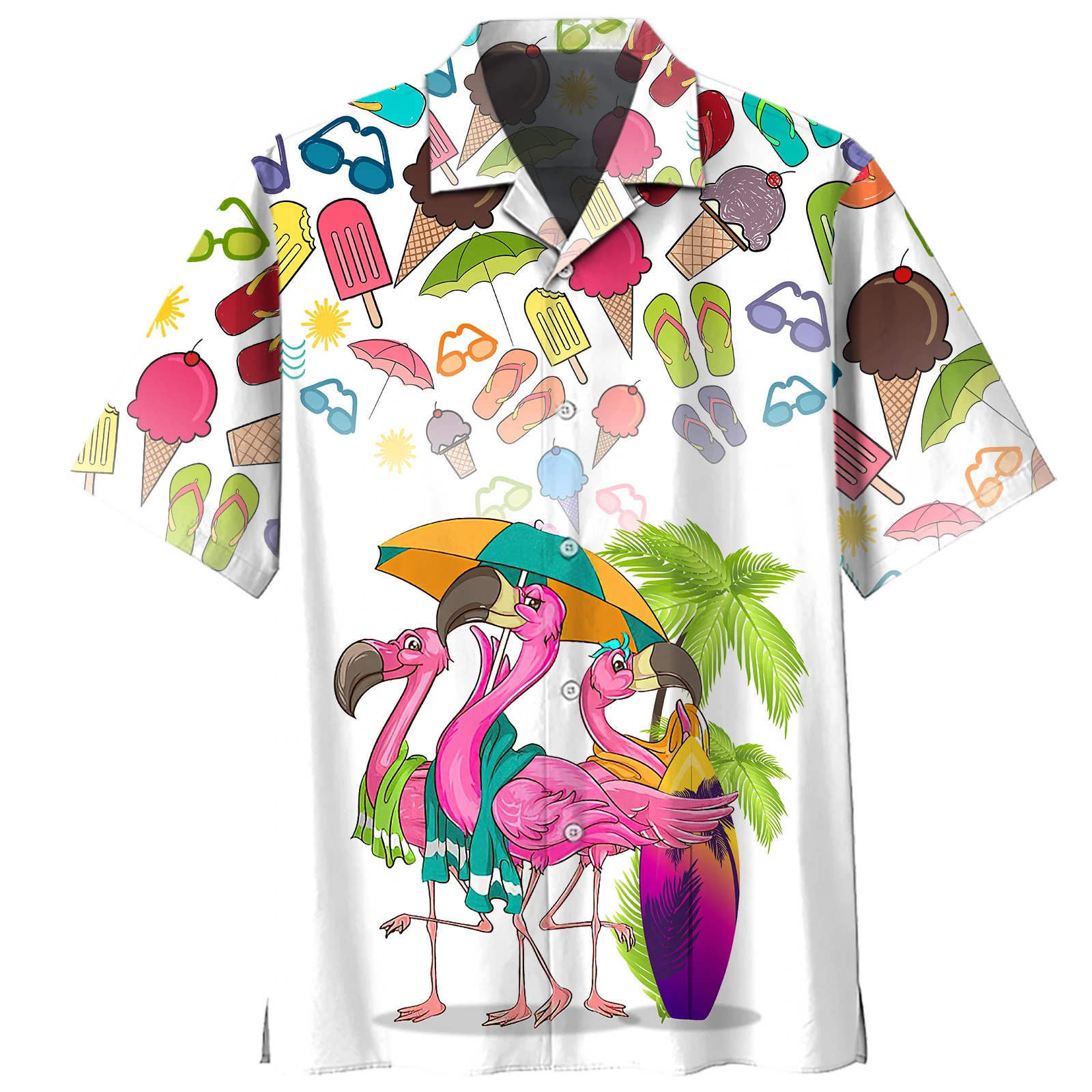 litzzy Flamingo Hawaiian Shirt, Flowers Flamingo Aloha Shirt, Men's Hawaiian Shirt Button Down Short Sleeves - Aloha shirt Hawaiian Hawaii Shirt For Summer Hawaii Shirt Style 2 XS 