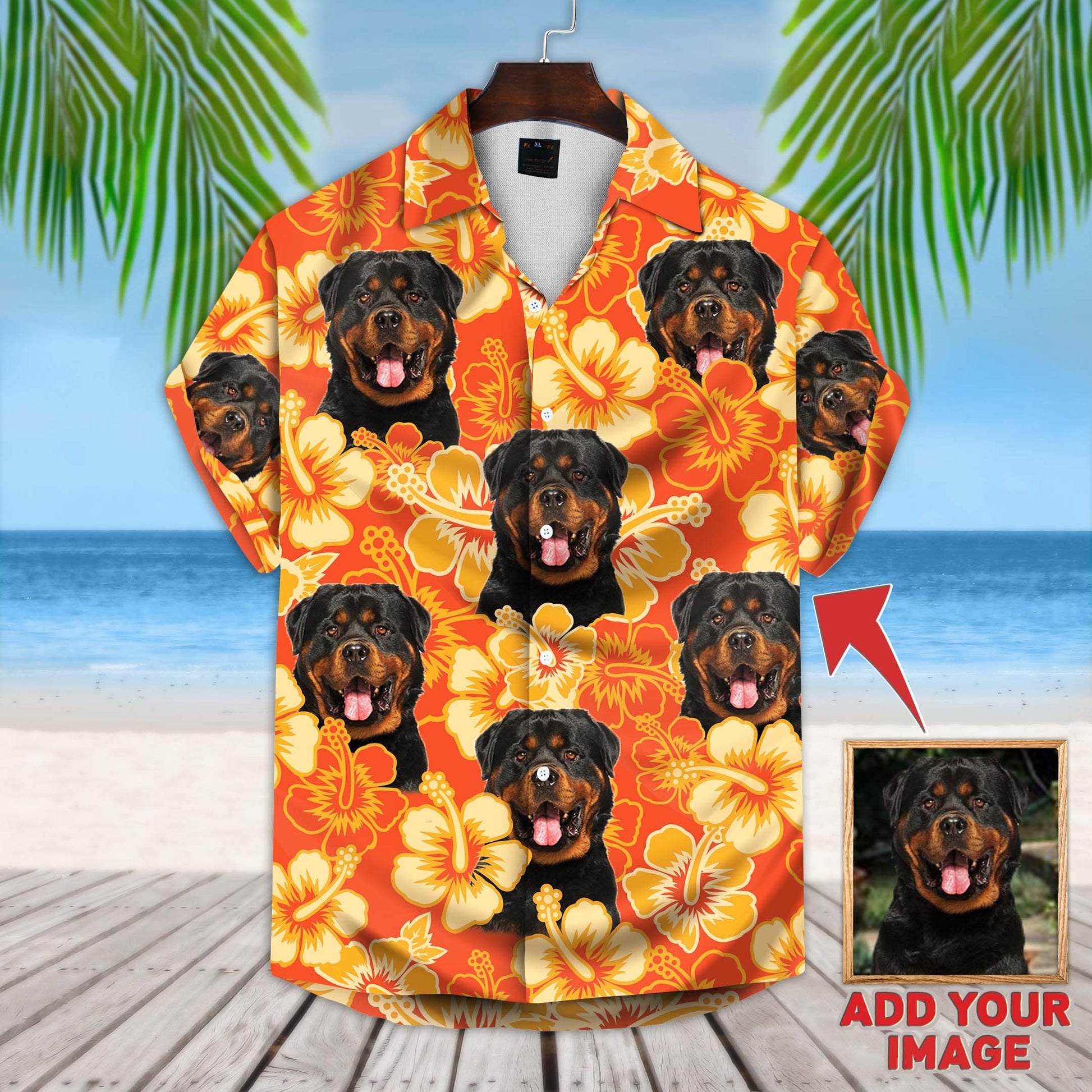 litzzy Custom Flowers Pattern Short-Sleeve Hawaiian Shirt (Neon-Orange Color) - DC33755VTN Hawaii Shirt   