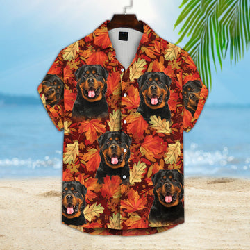 litzzy Custom Leaves Pattern Short-Sleeve Hawaiian Autumn Shirt (Red Color) Hawaii Shirt   