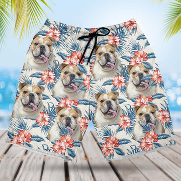 litzzy Hawaiian Custom Leaves & Flowers Pattern Short (White Color) Hawaii Shirt   