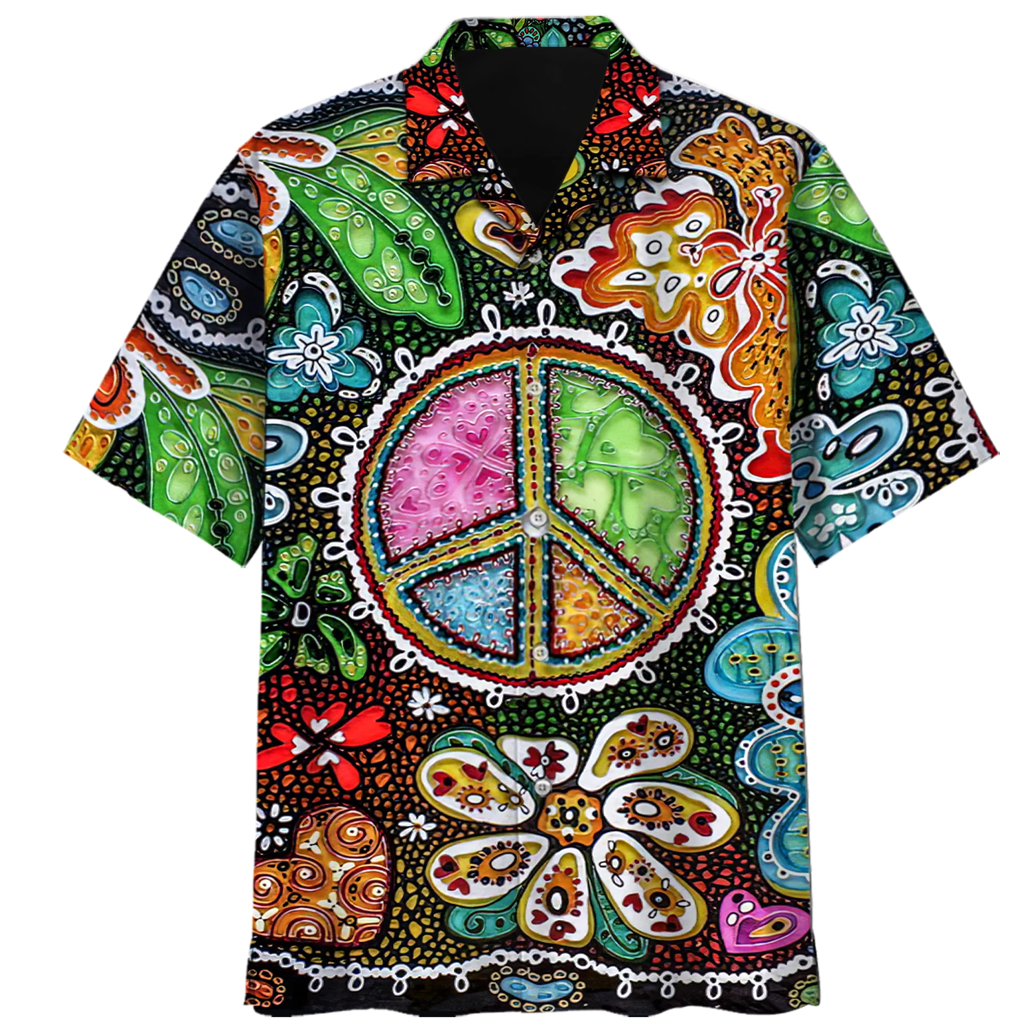 litzzy Psychedelic Shirt- Peace Sign- Hawaiian Shirt - Aloha shirt Hawaiian Hawaii Shirt For Summer Hawaii Shirt Style 3 XS 