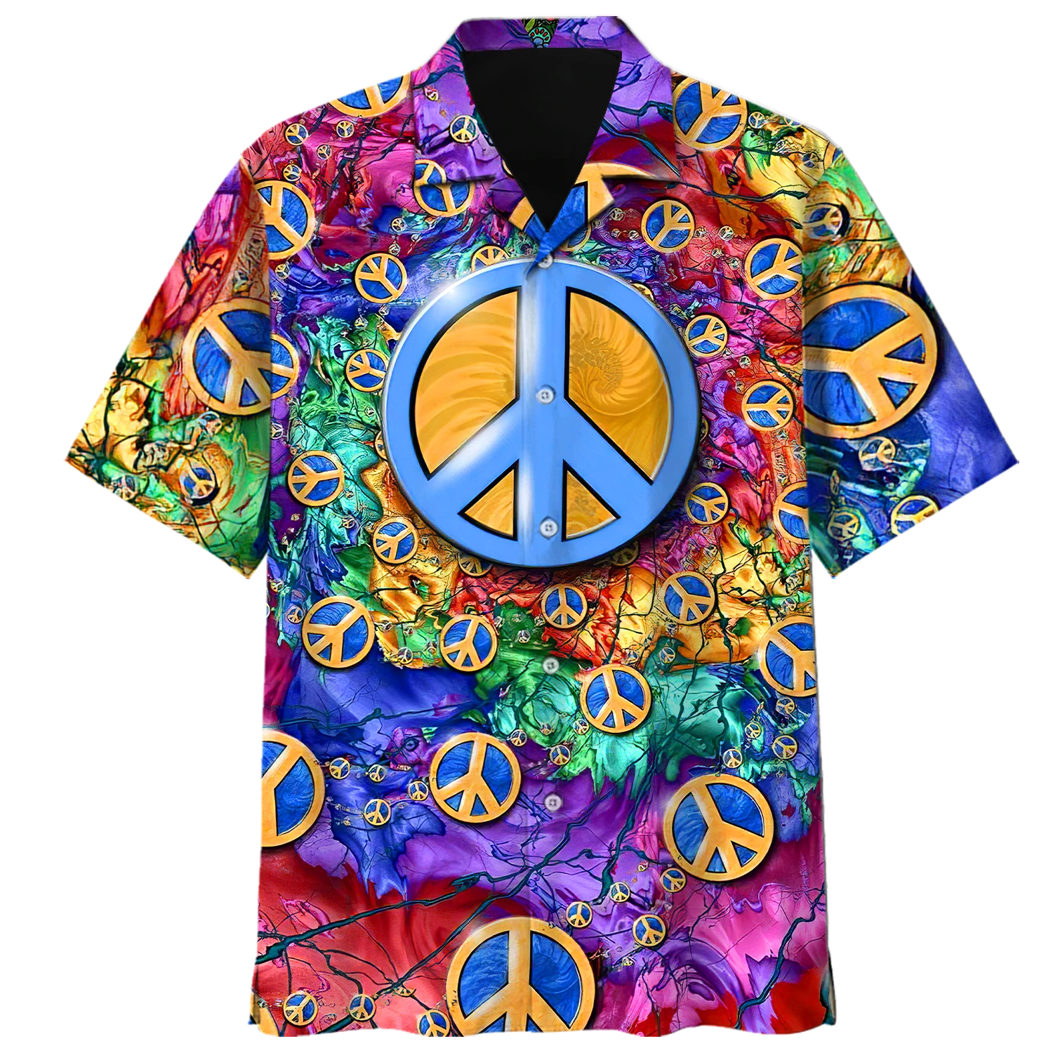 litzzy Psychedelic Shirt- Peace Sign- Hawaiian Shirt - Aloha shirt Hawaiian Hawaii Shirt For Summer Hawaii Shirt Style 4 XS 