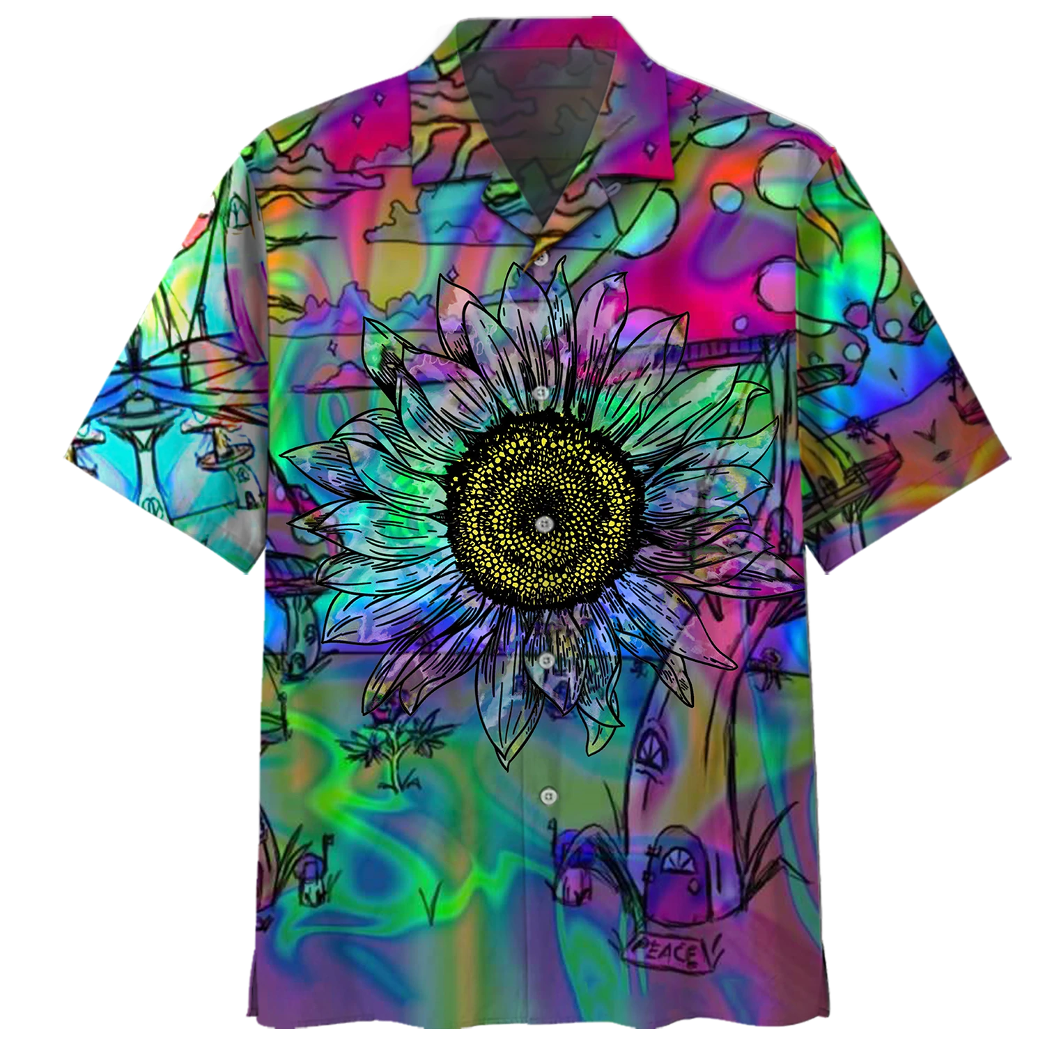 litzzy Psychedelic Shirt- Peace Sign- Hawaiian Shirt - Aloha shirt Hawaiian Hawaii Shirt For Summer Hawaii Shirt Style 5 XS 