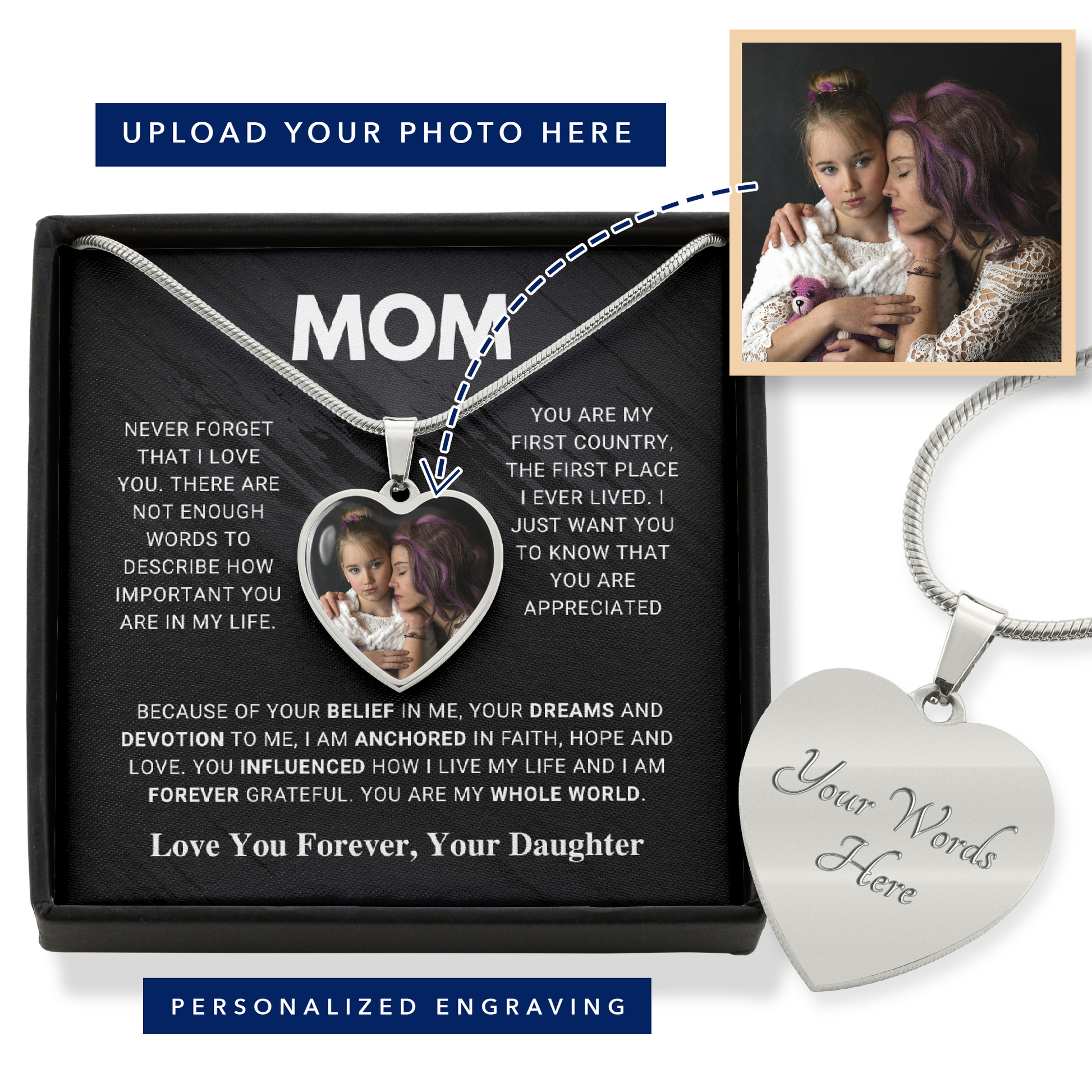 litzzy Mom - Whole World - Photo Heart Pendant Necklace Gift Jewelry   