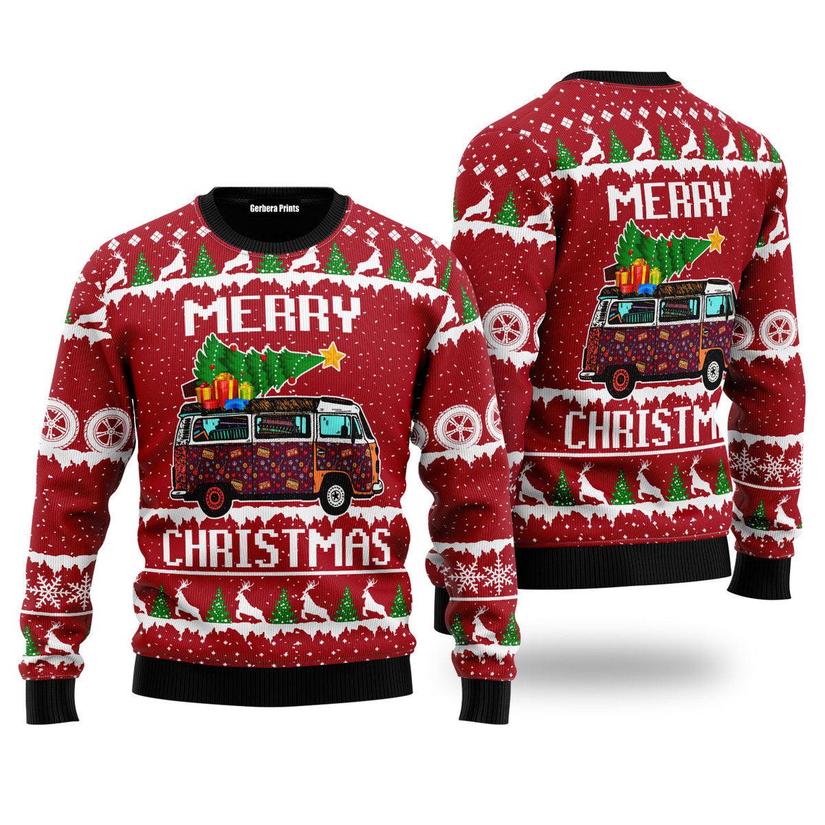 litzzy Hippie Car Merry Christmas Ugly Christmas Sweater | For Men & Women | Adult | US4774 - Ugly Sweater Gift For Lover sweater S Colorful 