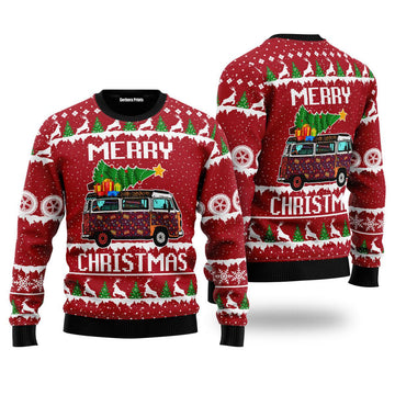 litzzy Hippie Car Merry Christmas Ugly Christmas Sweater | For Men & Women | Adult | US4774 - Ugly Sweater Gift For Lover sweater S Colorful 