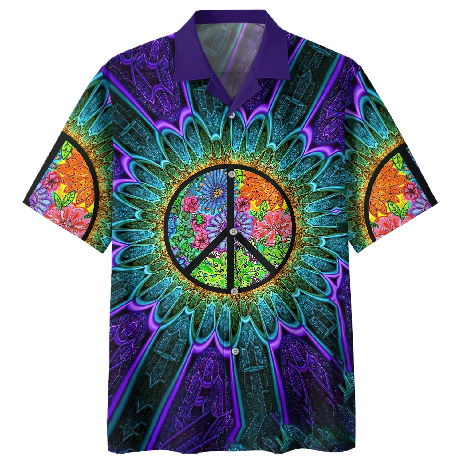 litzzy Psychedelic Shirt- Peace Sign- Hawaiian Shirt - Aloha shirt Hawaiian Hawaii Shirt For Summer Hawaii Shirt Style 2 XS 
