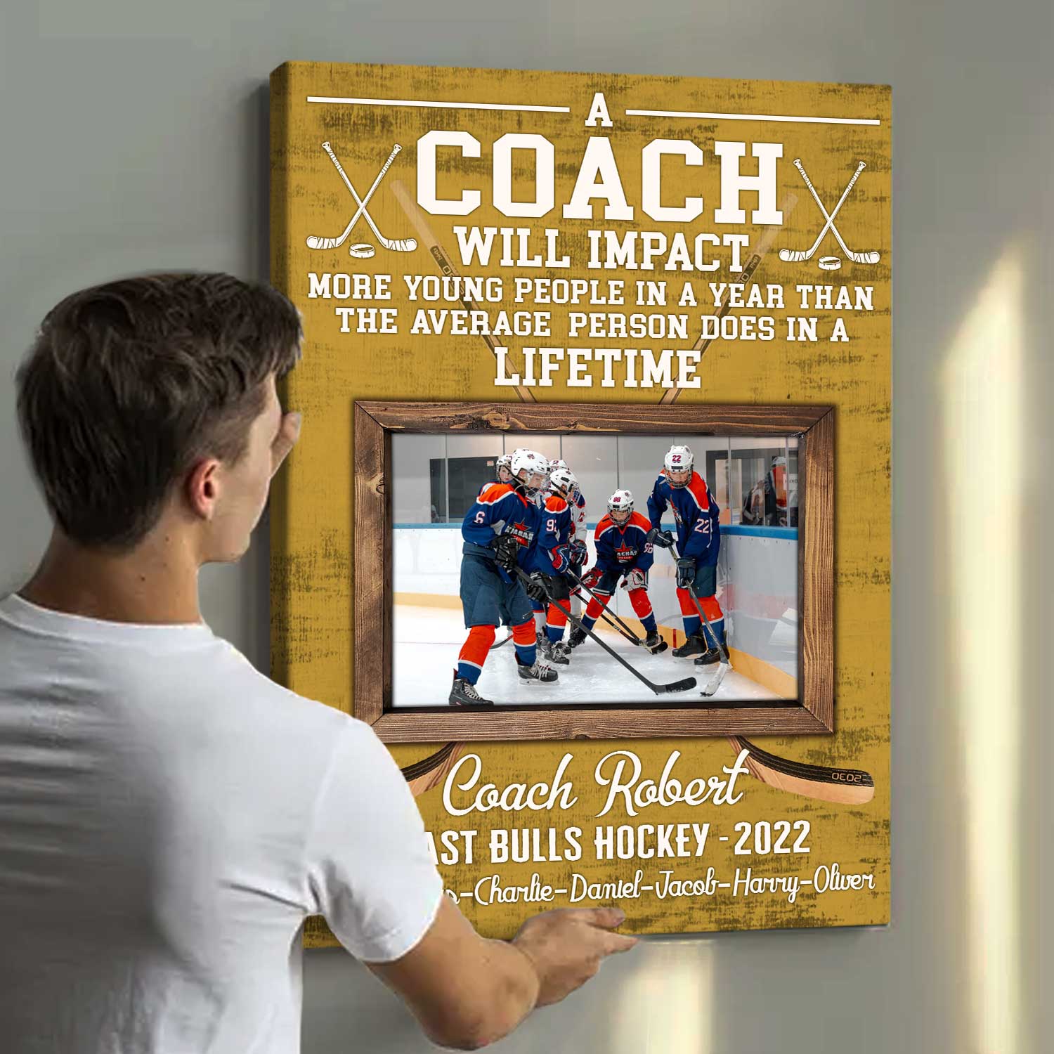 litzzy Canvas Personalized Photo Hockey coach Gift, Thank You Gift For Hockey Coach, Hockey Coach Birthday Gift, Personalized Coach Gifts Canvas Wall Art Wrapped Canvas 11"x14" 