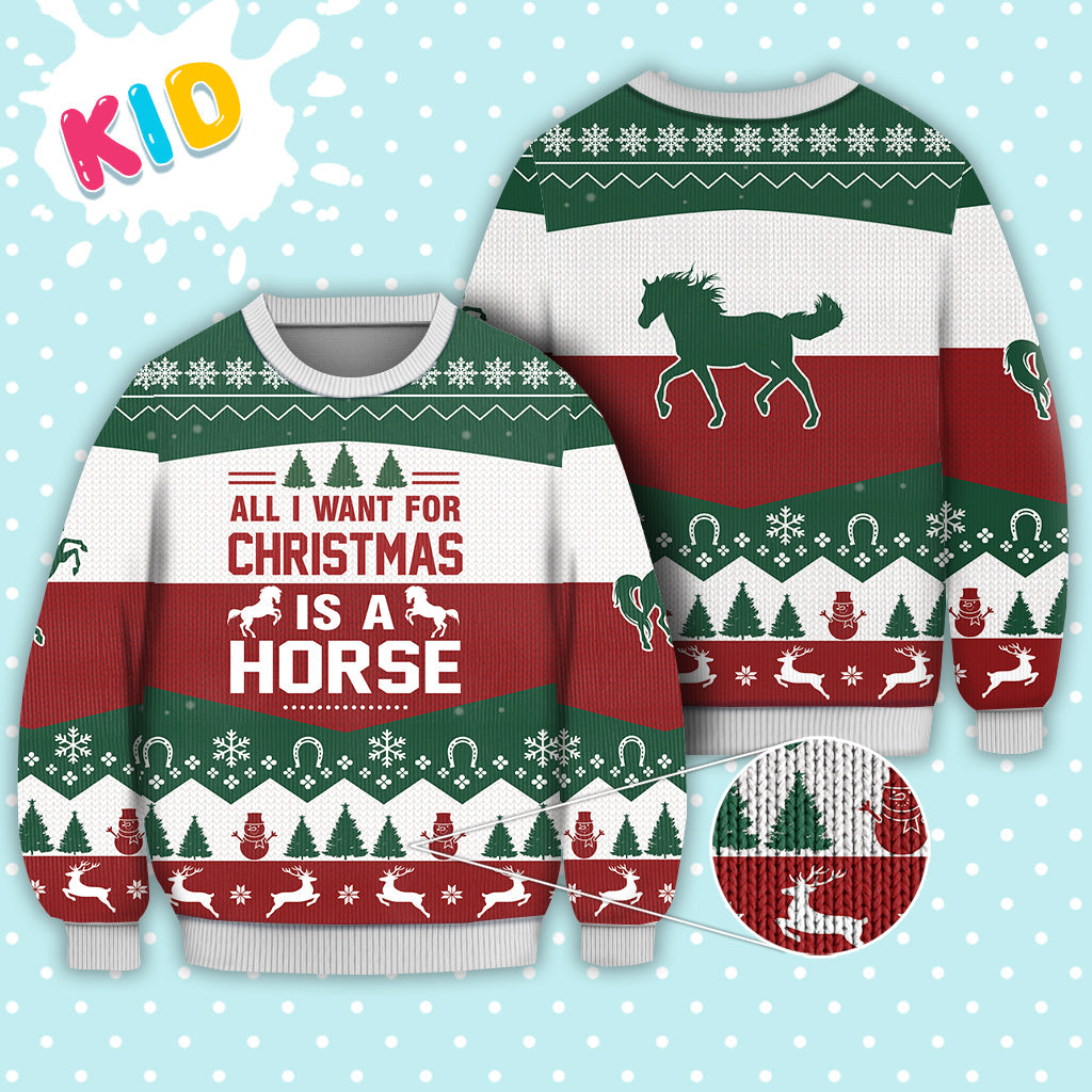 litzzy Horse All I Want For Christmas Sweater Christmas Knitted Print Sweatshirt - Best Gift For Christmas, Noel Malalan - Christmas Signature - Ugly Christmas Sweater Sweater Kid XS 