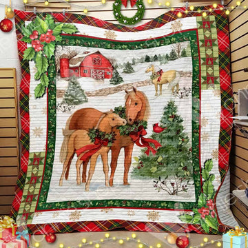 litzzy Horse Christmas CL14100258MDQ Fleece Blanket Quilt Blanket   