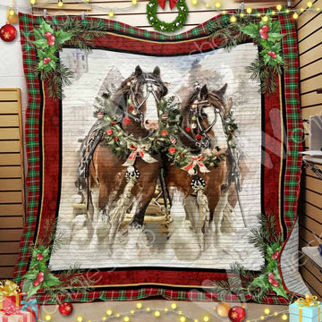 litzzy Horse Christmas CL15100206MDQ Fleece Blanket Quilt Blanket   