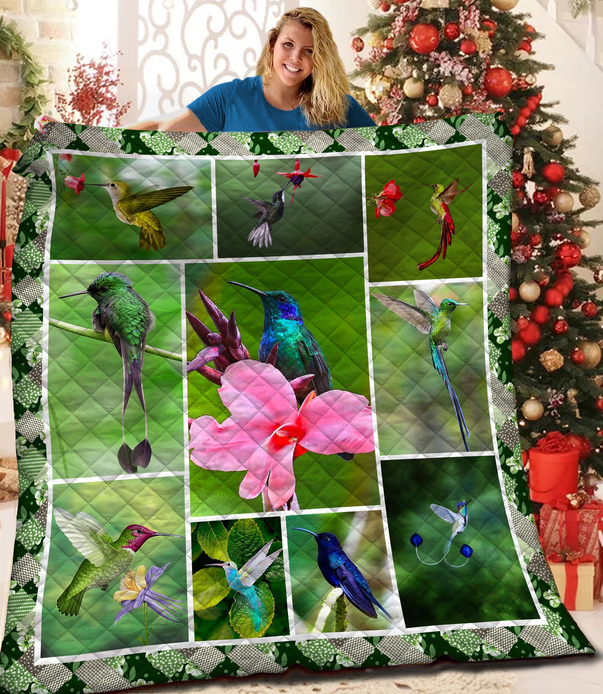 litzzy Hummingbird Fleece Blanket HQT201161 Quilt Blanket   