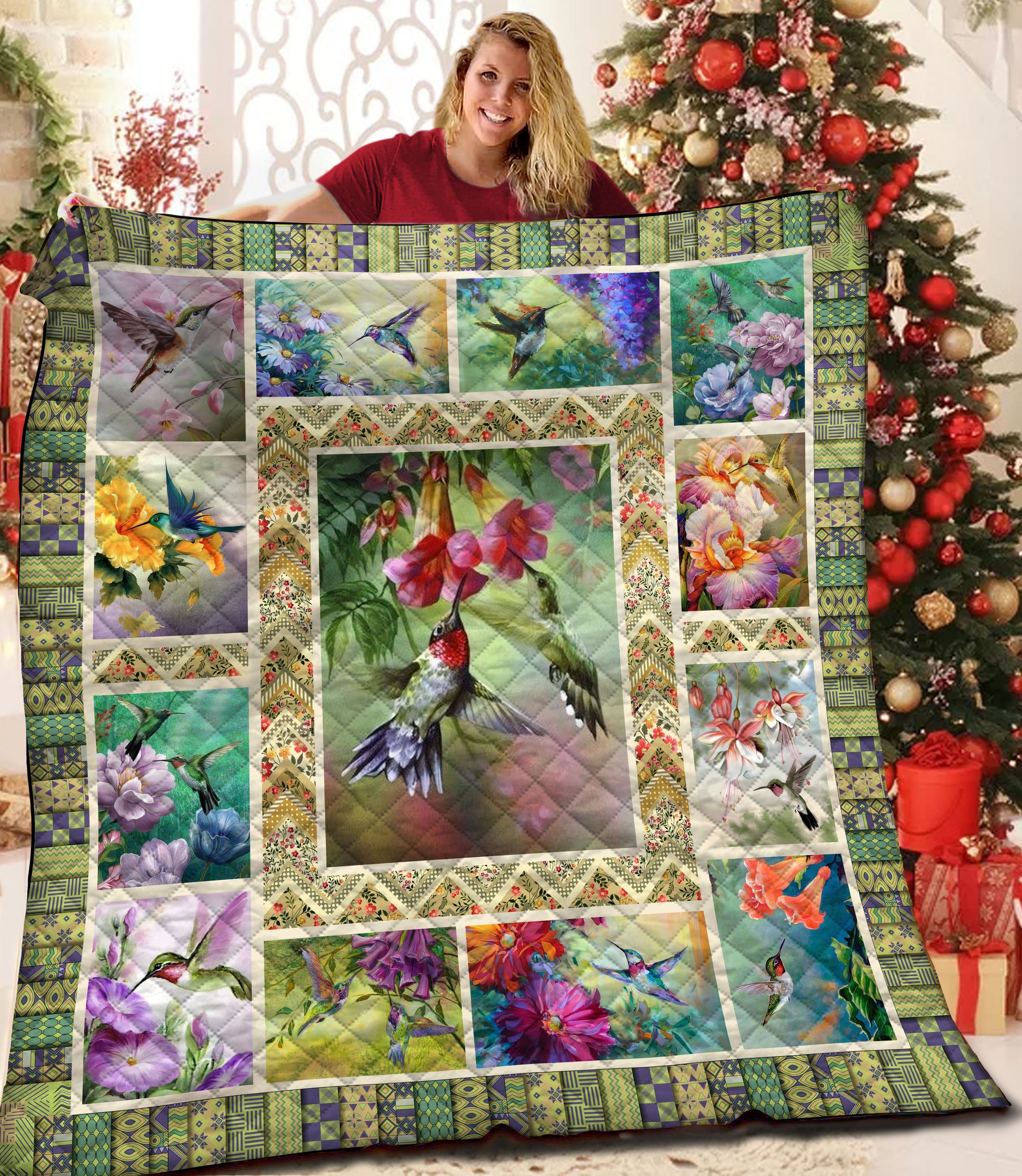litzzy Hummingbird Fleece Blanket HQT201163 Quilt Blanket   
