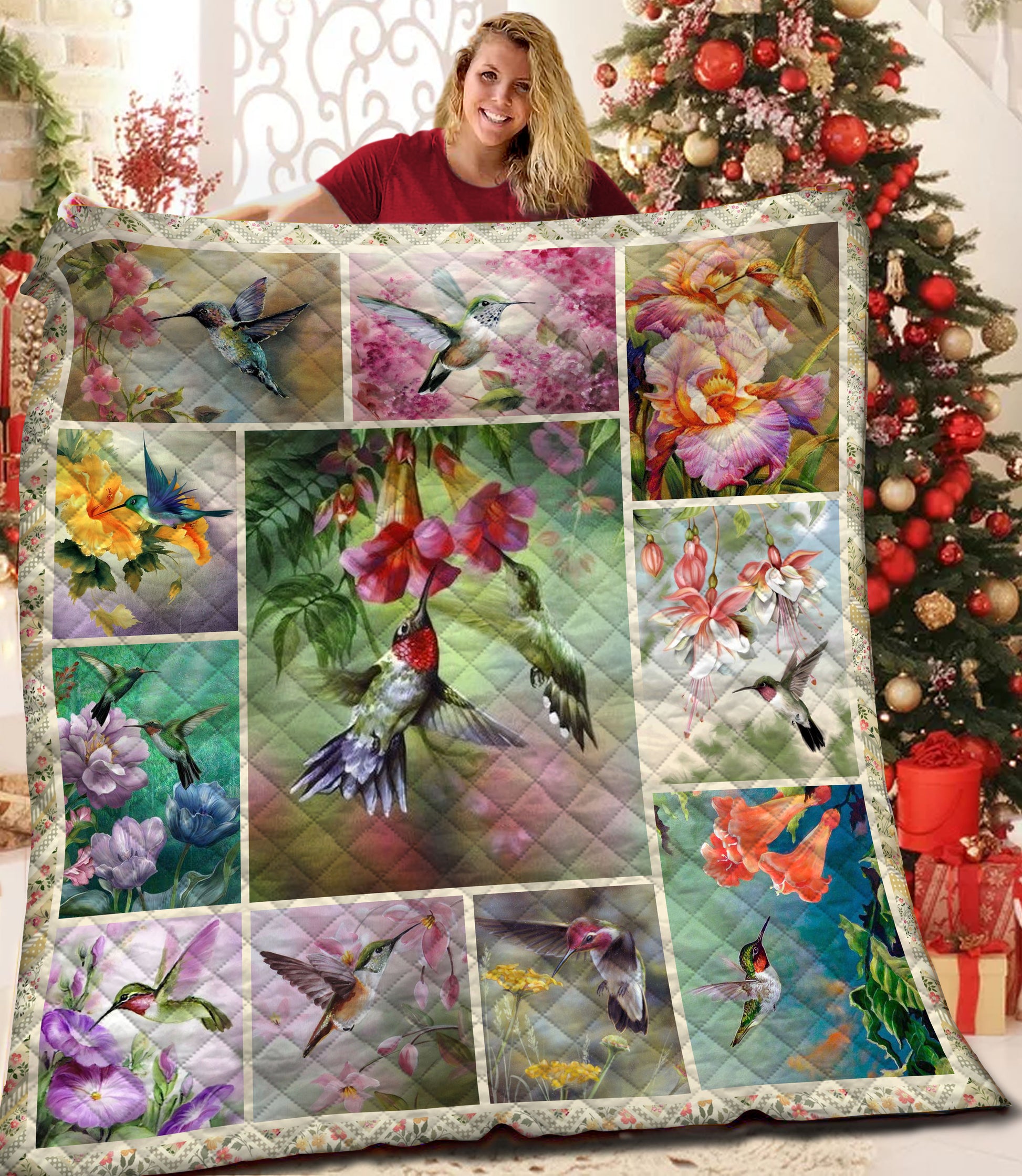 litzzy Hummingbird Fleece Blanket HQT201165 Quilt Blanket   