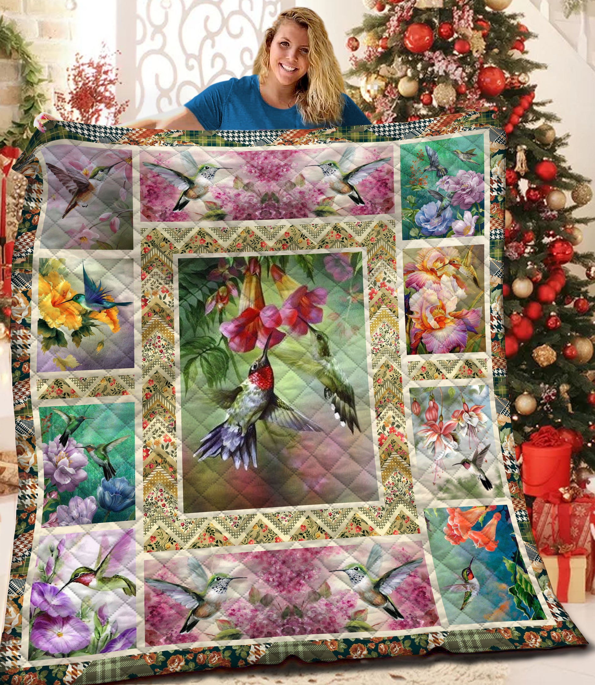 litzzy Hummingbird Fleece Blanket HQT201167 Quilt Blanket   