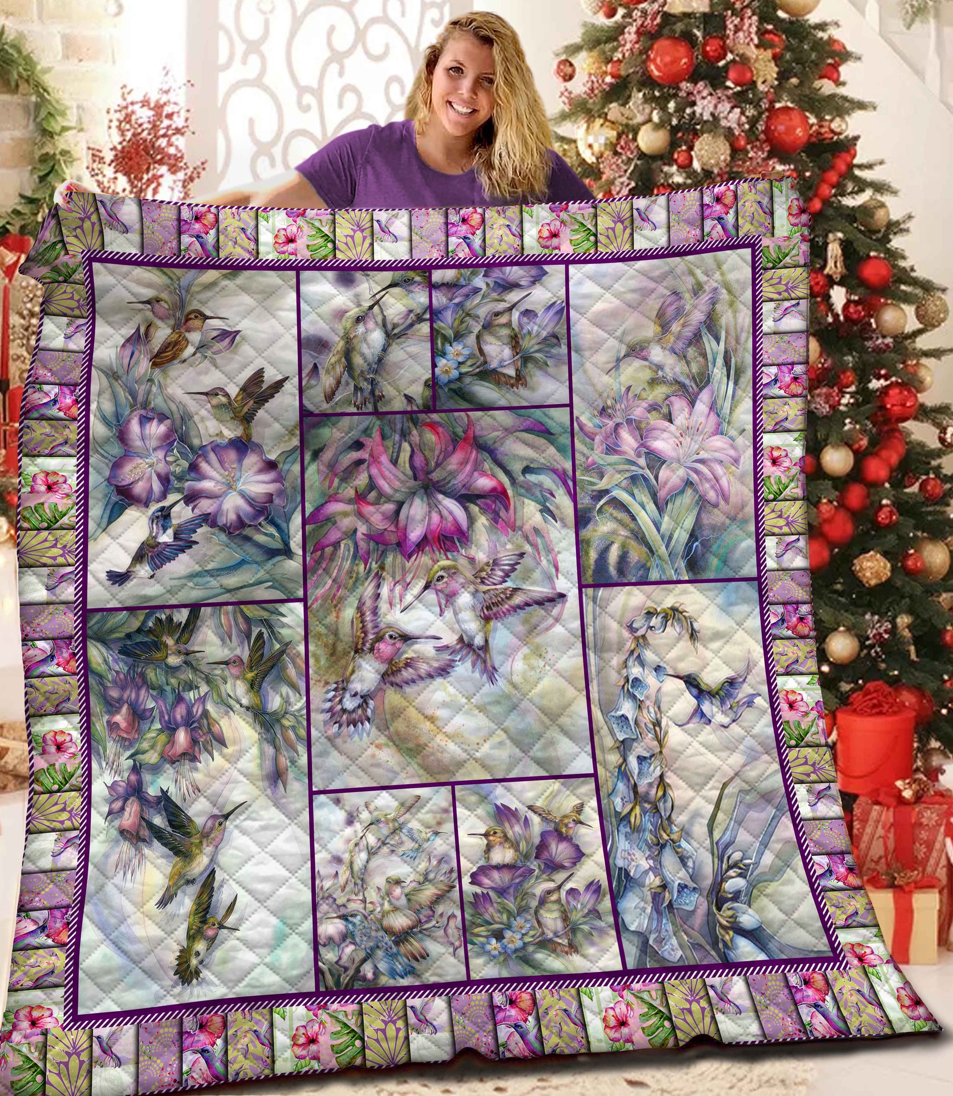 litzzy Hummingbird Fleece Blanket STQ221031 Quilt Blanket   