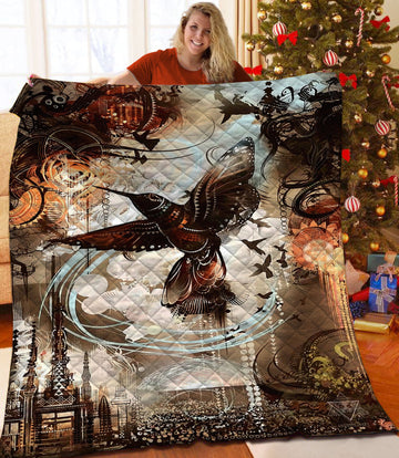litzzy Hummingbird Fleece Blanket HST25103054 Quilt Blanket   