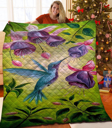 litzzy Hummingbird Fleece Blanket HST25103056 Quilt Blanket   