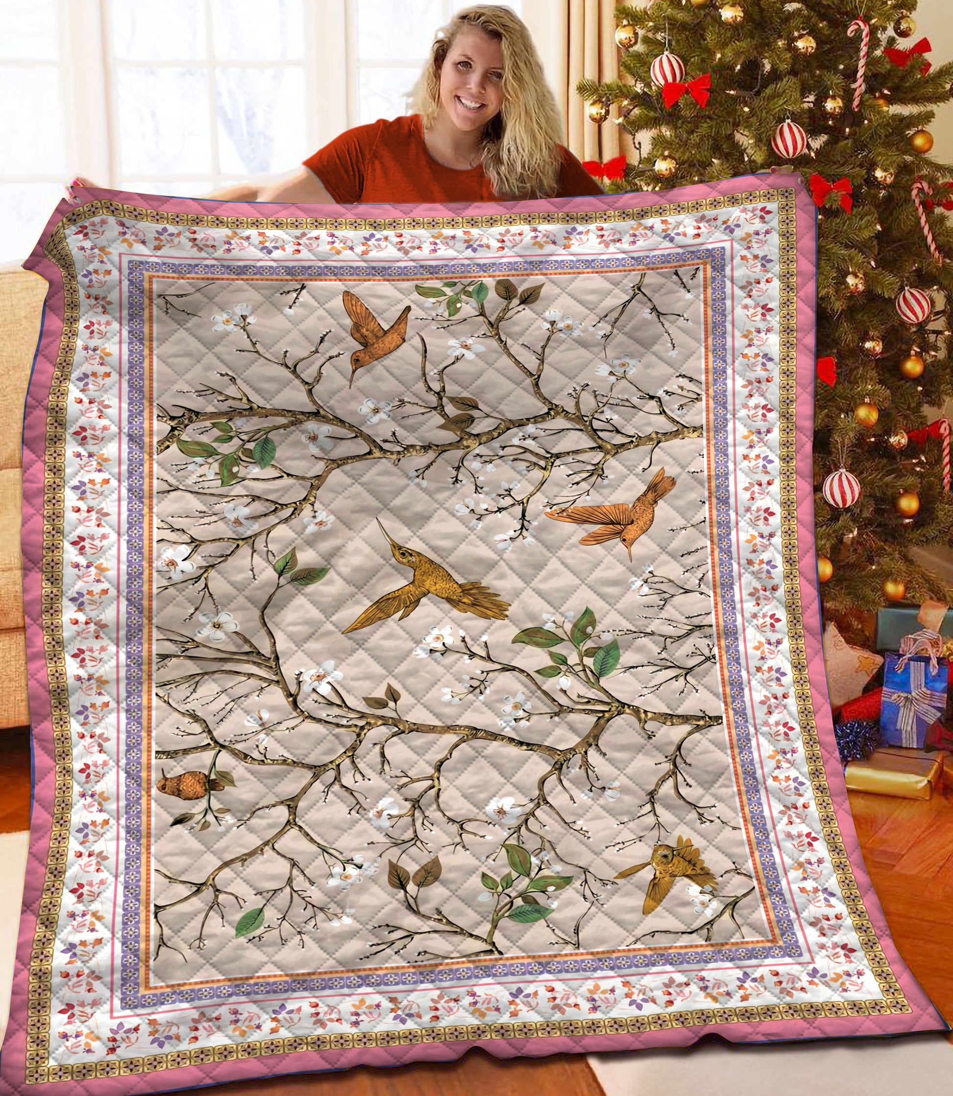 litzzy Hummingbird Fleece Blanket HST25103066 Quilt Blanket   