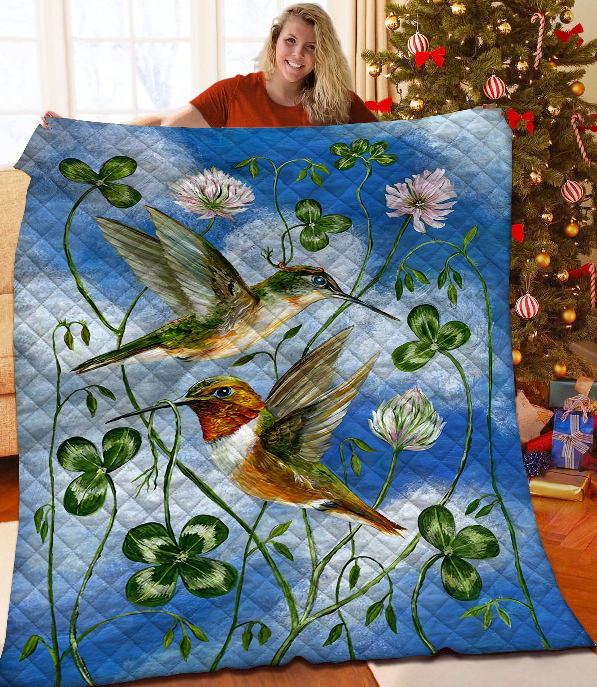 litzzy Hummingbird Fleece Blanket HST25103067 Quilt Blanket   