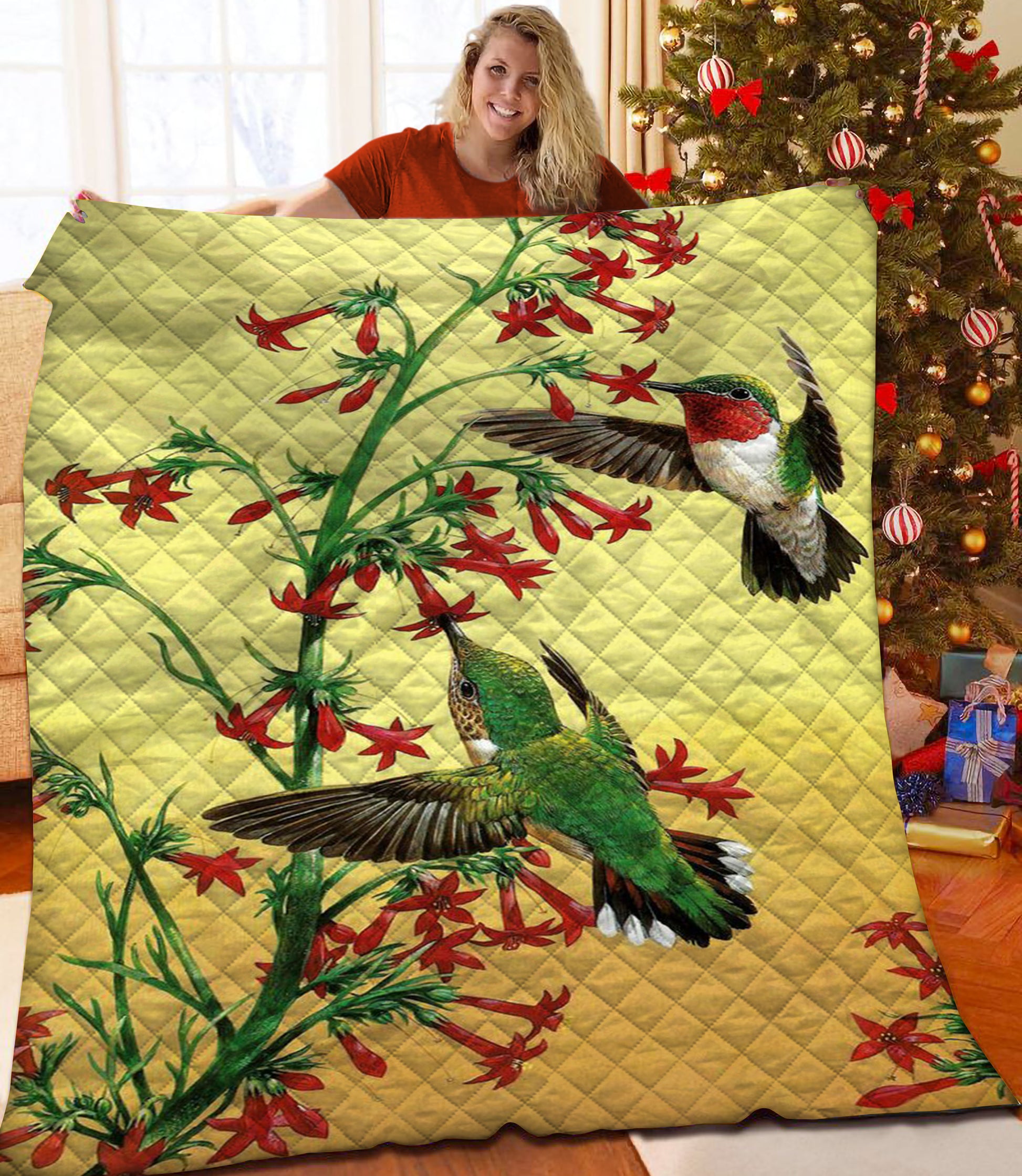 litzzy Hummingbird Fleece Blanket HST25103068 Quilt Blanket   