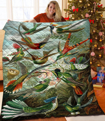 litzzy Hummingbird Fleece Blanket HST25103069 Quilt Blanket   