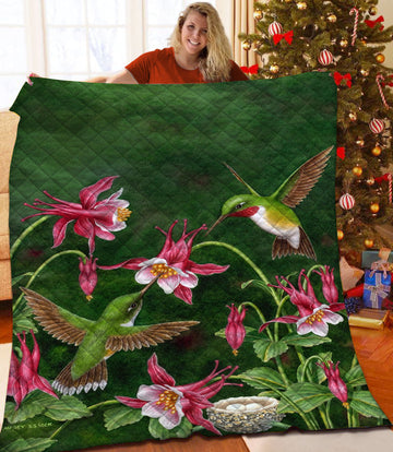 litzzy Hummingbird Fleece Blanket HST25103071 Quilt Blanket   
