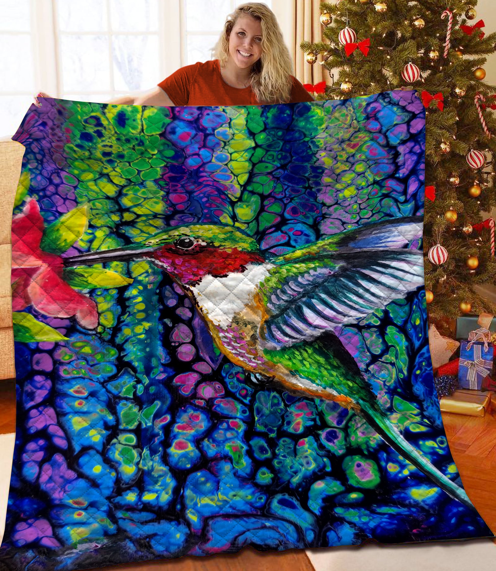litzzy Hummingbird Fleece Blanket HST25103073 Quilt Blanket   