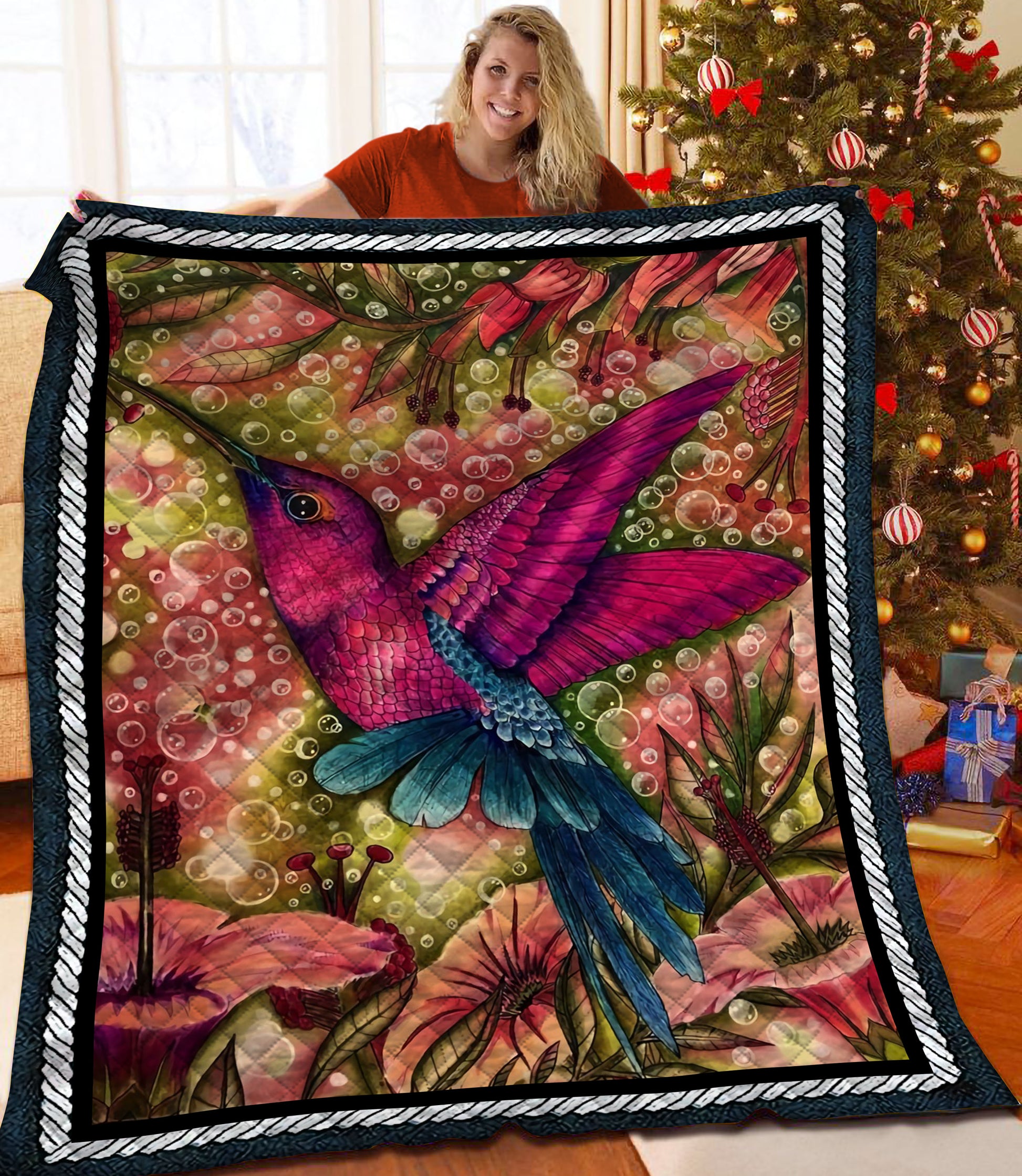 litzzy Hummingbird Fleece Blanket HST25105198 Quilt Blanket   