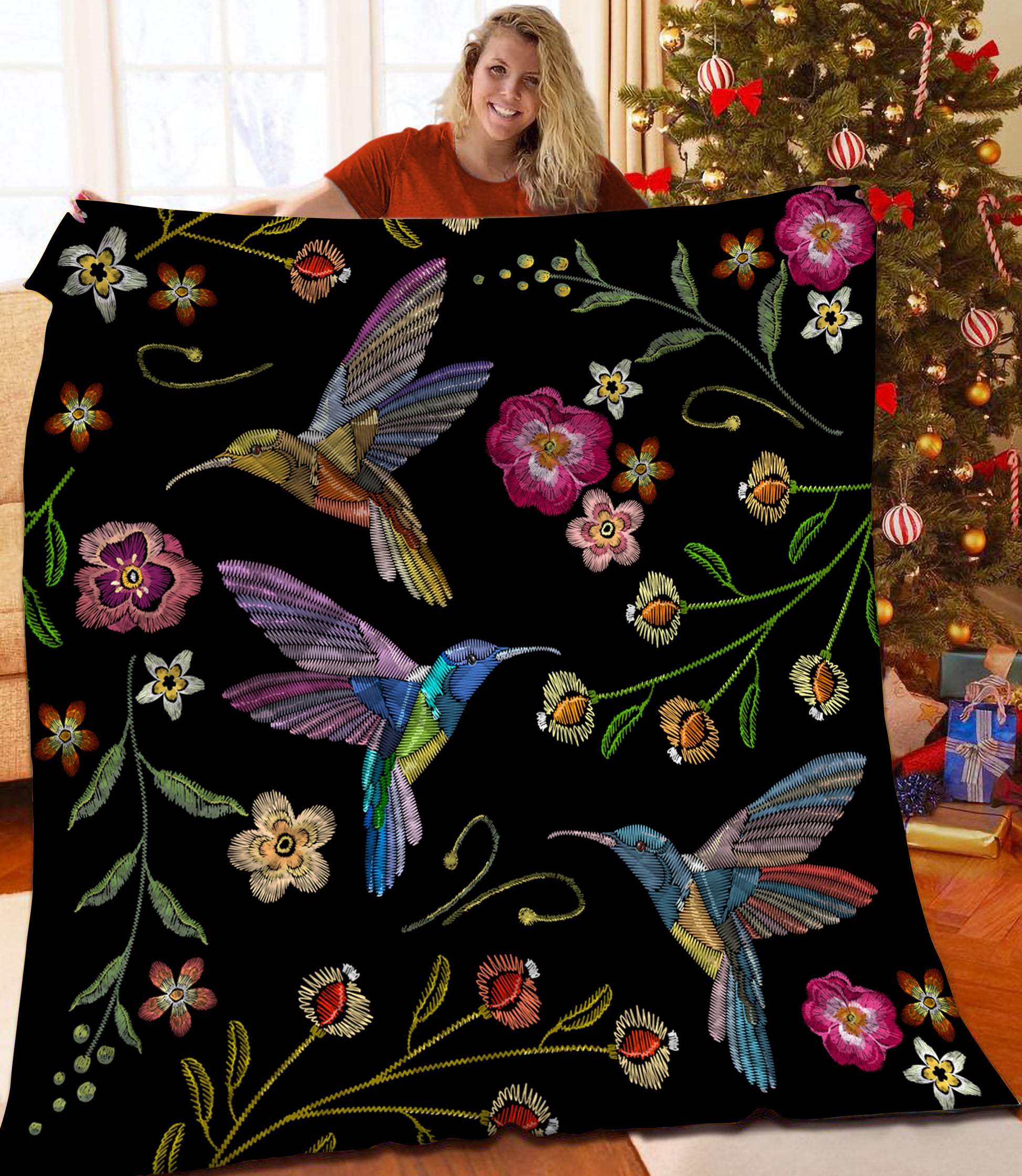 litzzy Hummingbird Fleece Blanket HST25105199 Quilt Blanket   