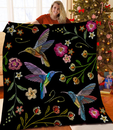 litzzy Hummingbird Fleece Blanket HST25105199 Quilt Blanket   