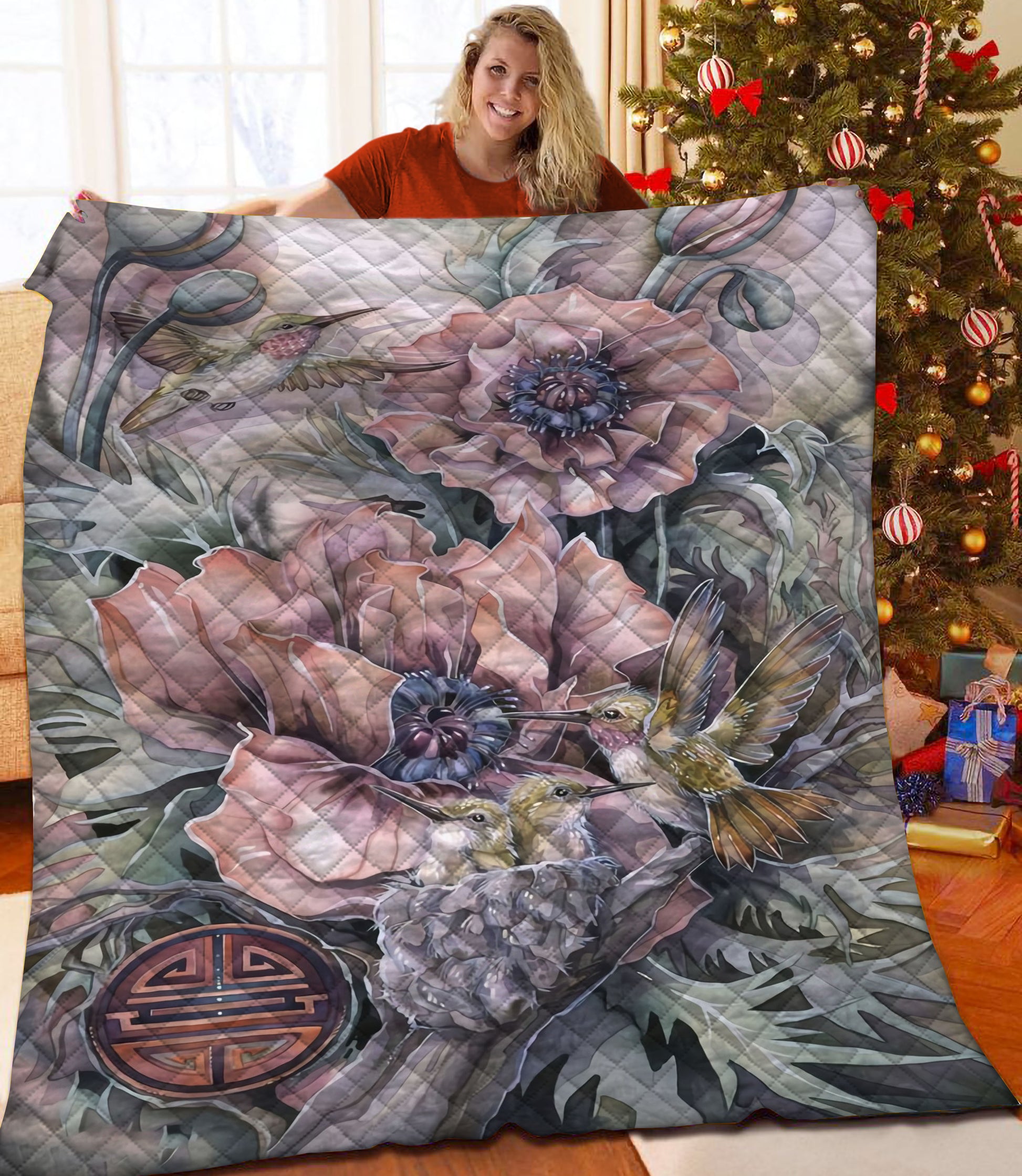 litzzy Hummingbird Fleece Blanket HST25105201 Quilt Blanket   