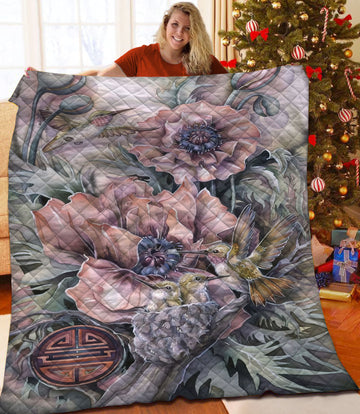 litzzy Hummingbird Fleece Blanket HST25105201 Quilt Blanket   