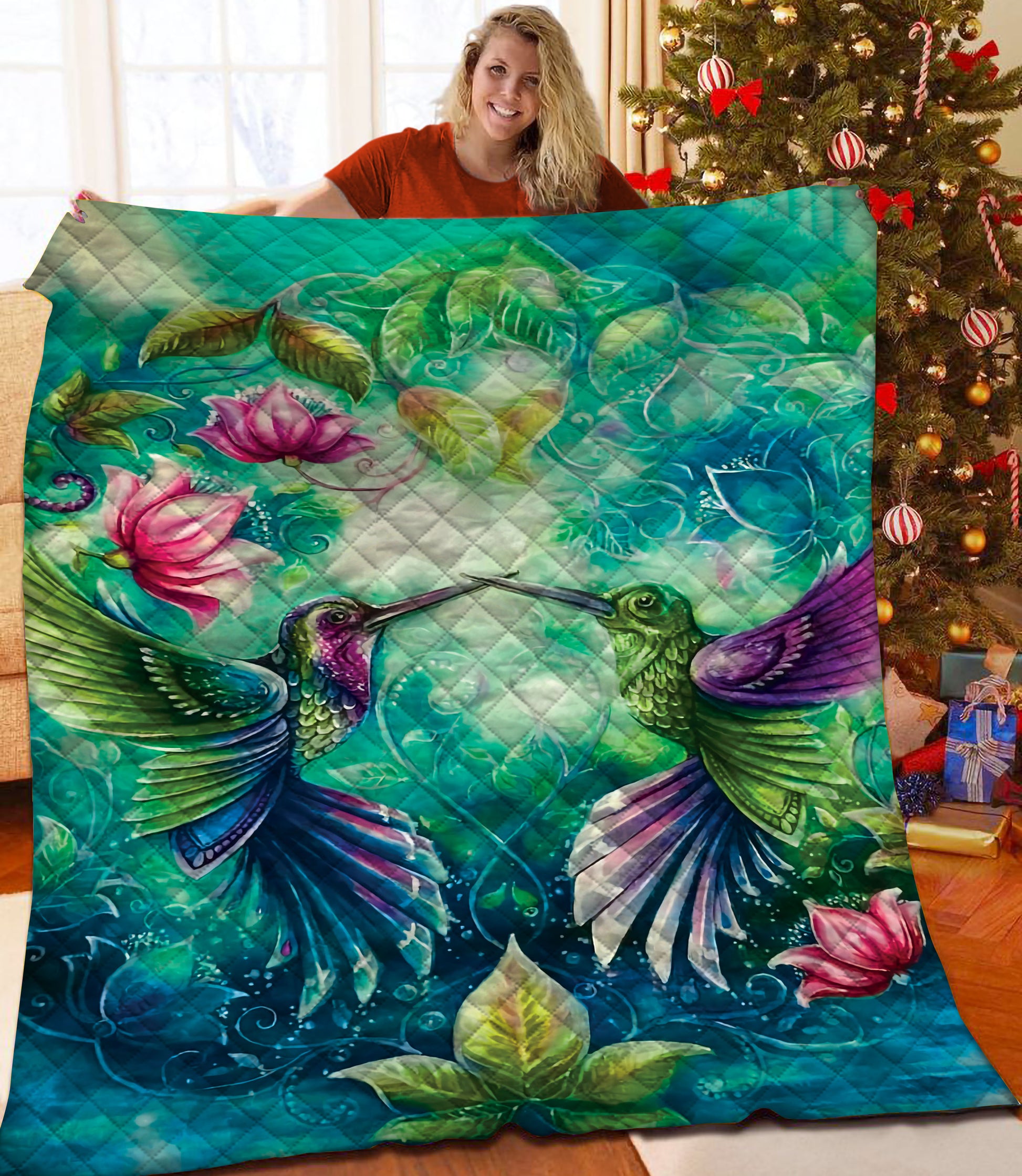 litzzy Hummingbird Fleece Blanket HST25105203 Quilt Blanket   
