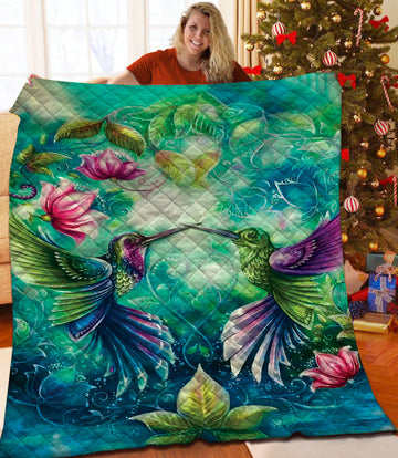 litzzy Hummingbird Fleece Blanket HST25105203 Quilt Blanket   