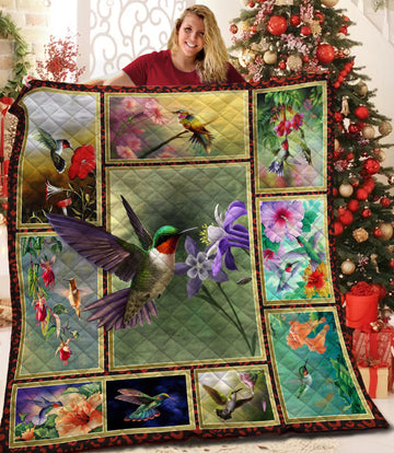 litzzy Hummingbird Fleece Blanket HST25108128 Quilt Blanket   